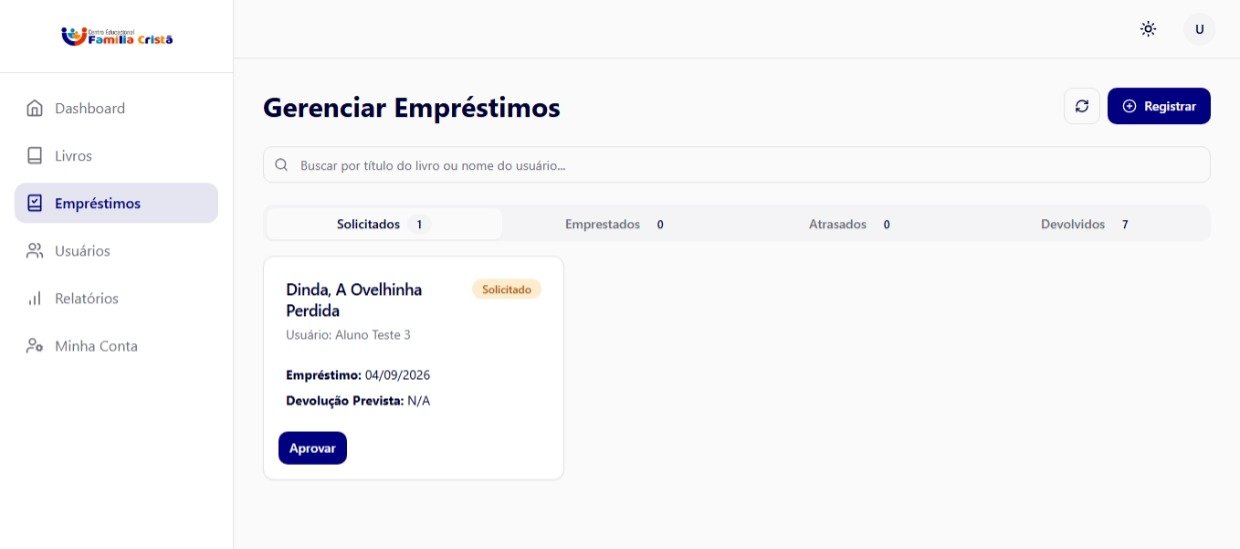 Tela real de gerenciamento de solicitações de empréstimo do Nossa Biblioteca Escolar