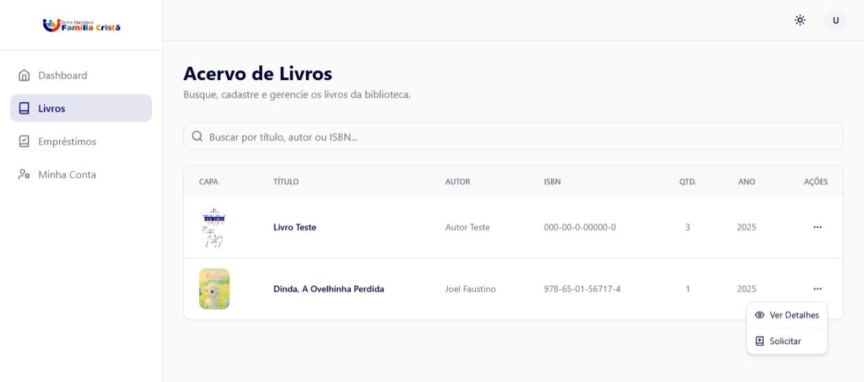 Tela real de consulta do acervo do sistema Nossa Biblioteca Escolar