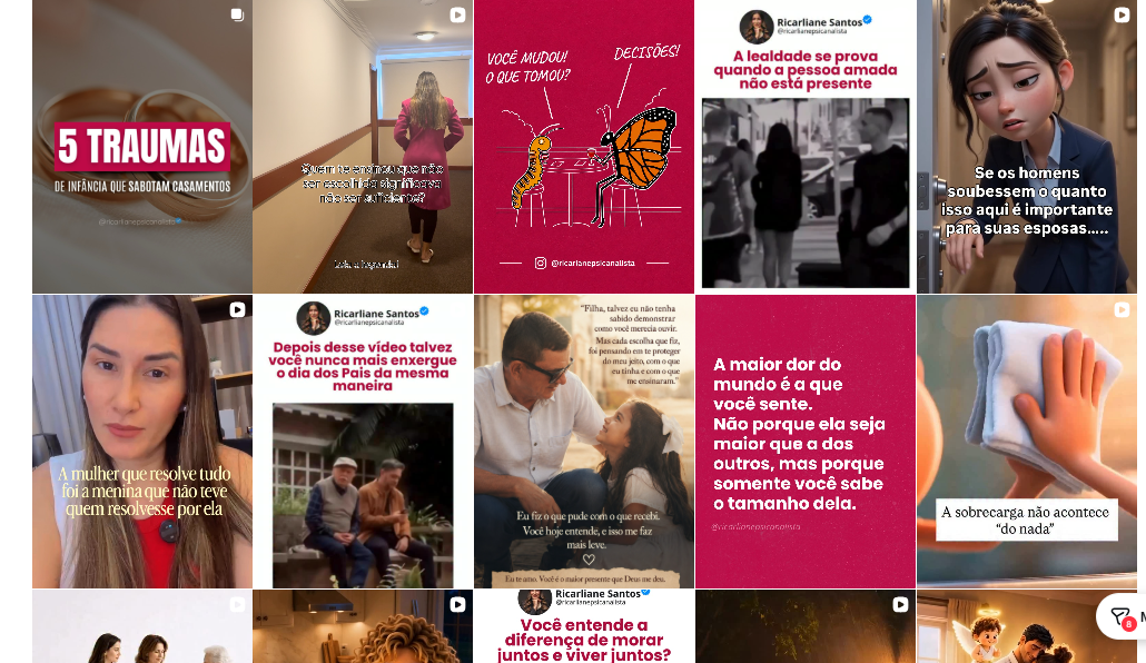 Grid real do perfil profissional de Ricarliane Santos